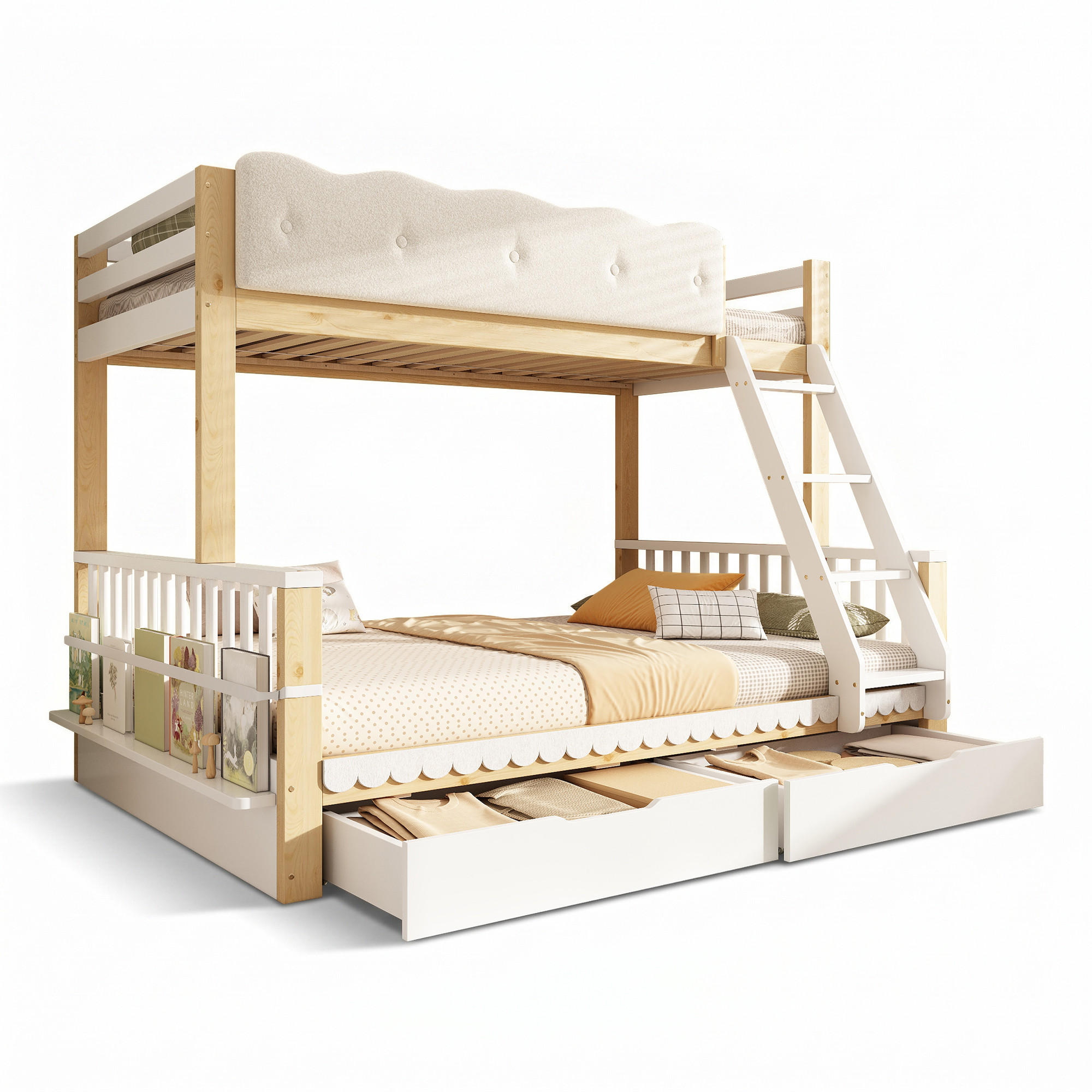 ETAGENBETT 90/200 cm & 140/200 cm in Weiß & Eiche mit Schubladen und Zeitschriftenständer - Eichefarben/Weiß, Holz/Holzwerkstoff (140/200cm) - CHICFURN