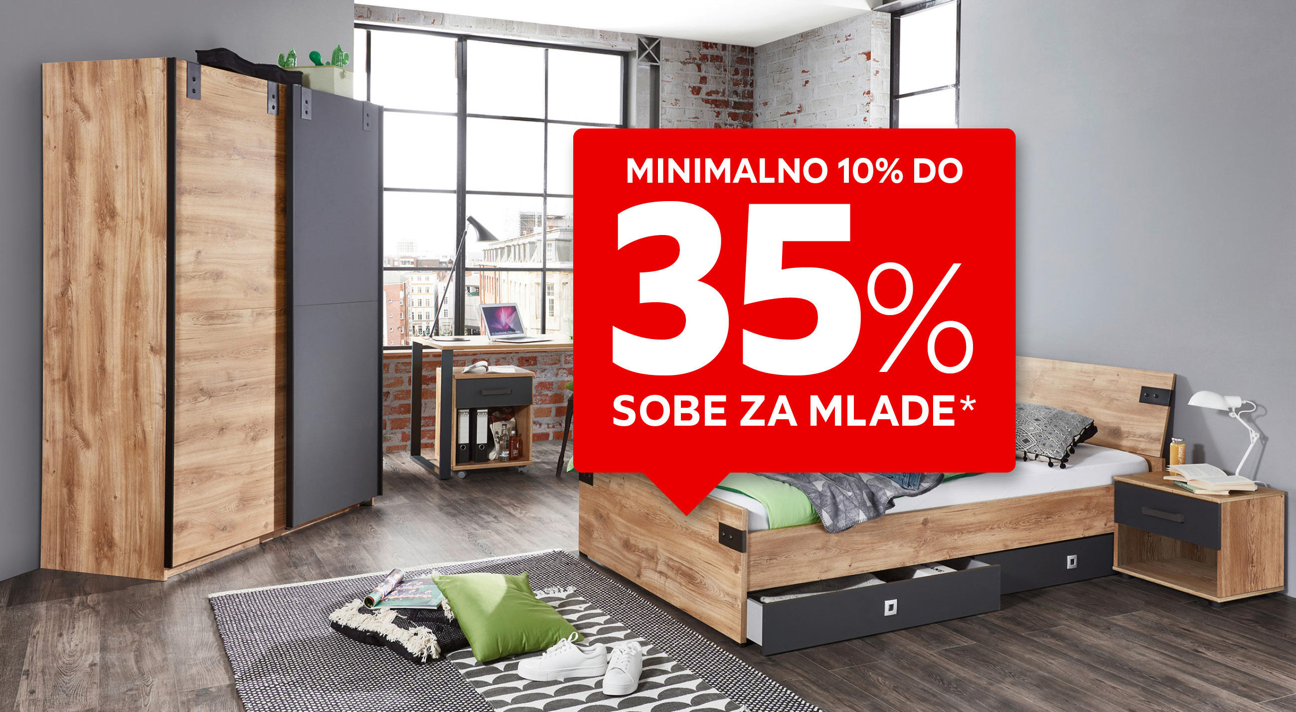 minimalno 10% do 35% sobe za mlade*