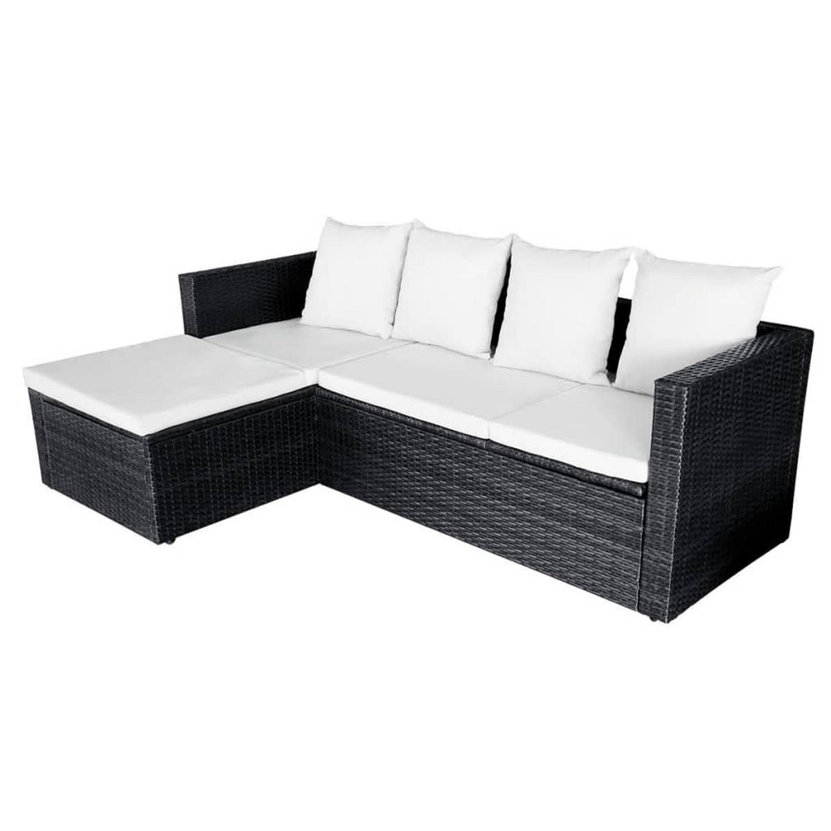 LOUNGEGARNITUR mit Auflagen und Couchtisch, aus Poly Rattan, Schwarz, 4-teiliges Set - Creme/Schwarz, Kunststoff/Textil - vidaXL