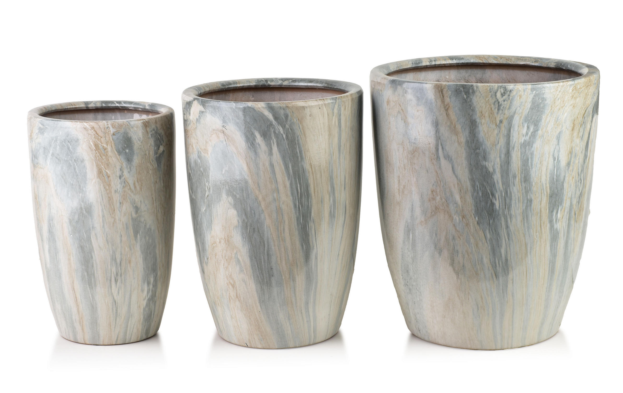 BLUMENTOPF Neva Marble 3er Set Grau 37x37x45,5/30,5x30,5x42,5/24x24x40 cm Keramik - Grau, Keramik (37/45.5cm) - Mondex