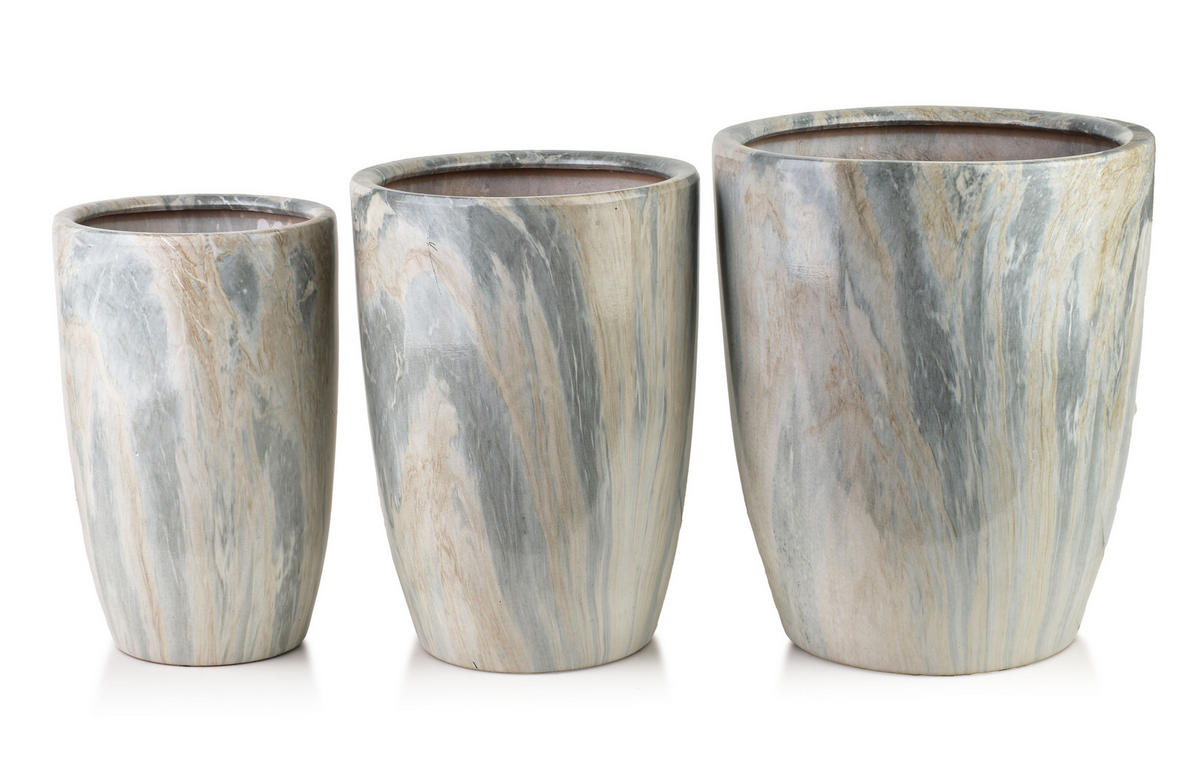 BLUMENTOPF Neva Marble 3er Set Grau 37x37x45,5/30,5x30,5x42,5/24x24x40 cm Keramik - Grau, Keramik (37/45.5cm) - Mondex