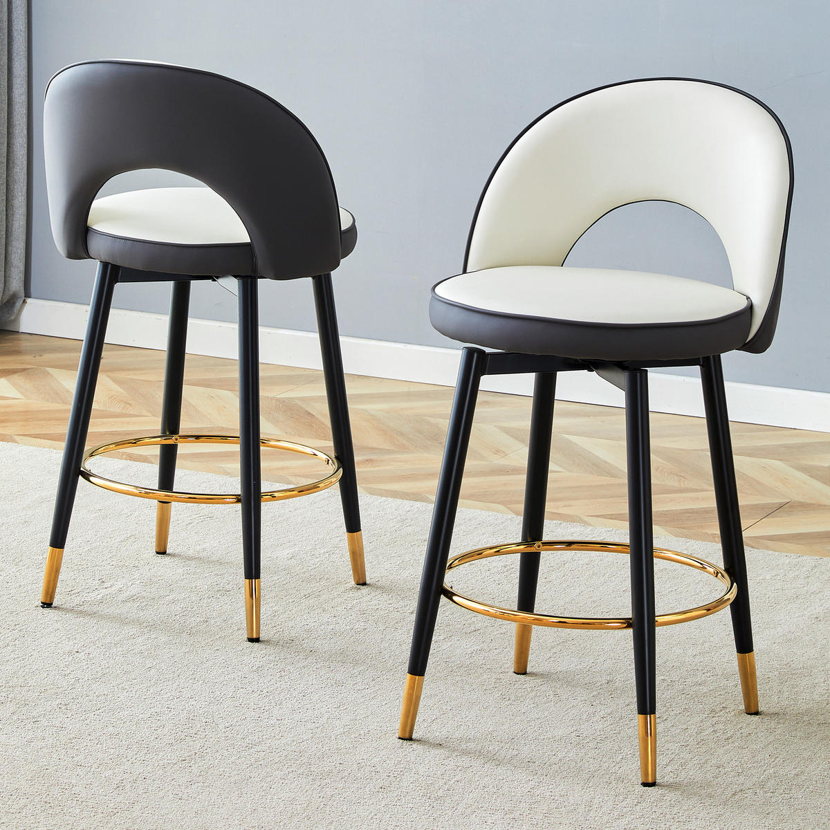 BARHOCKER DE-36543 2er Set mit PU-Bezug und Metallbeinen Dunkelgrau/Weiß - Dunkelgrau, Metall (44/92/44cm) - ComfortXL