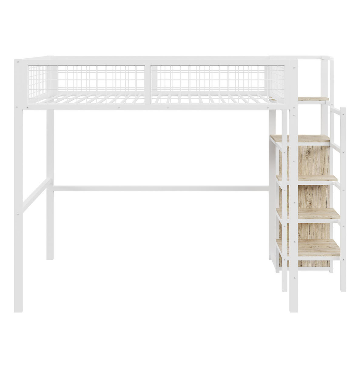 HOCHBETT 140/200 cm aus Metall mit Leiter, Kleiderschrank und Regal Weiß - Weiß, Metall (140/200cm) - Modenvie