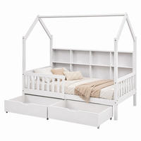 KINDERBETT Hausbett mit Regal und 2 Schubladen 90x200 cm Weiß - Weiß, Holz (90/200cm) - Meubliv