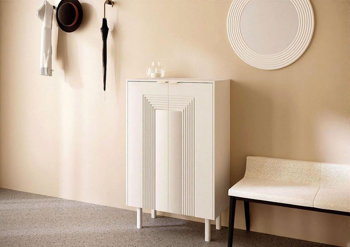 SCHUHSCHRANK Yoko, Weiß, Mit Dekorativen Fronten Und Goldgriffen - Weiß, Holzwerkstoff/Buchenholz (80/120/40cm) - Dancan