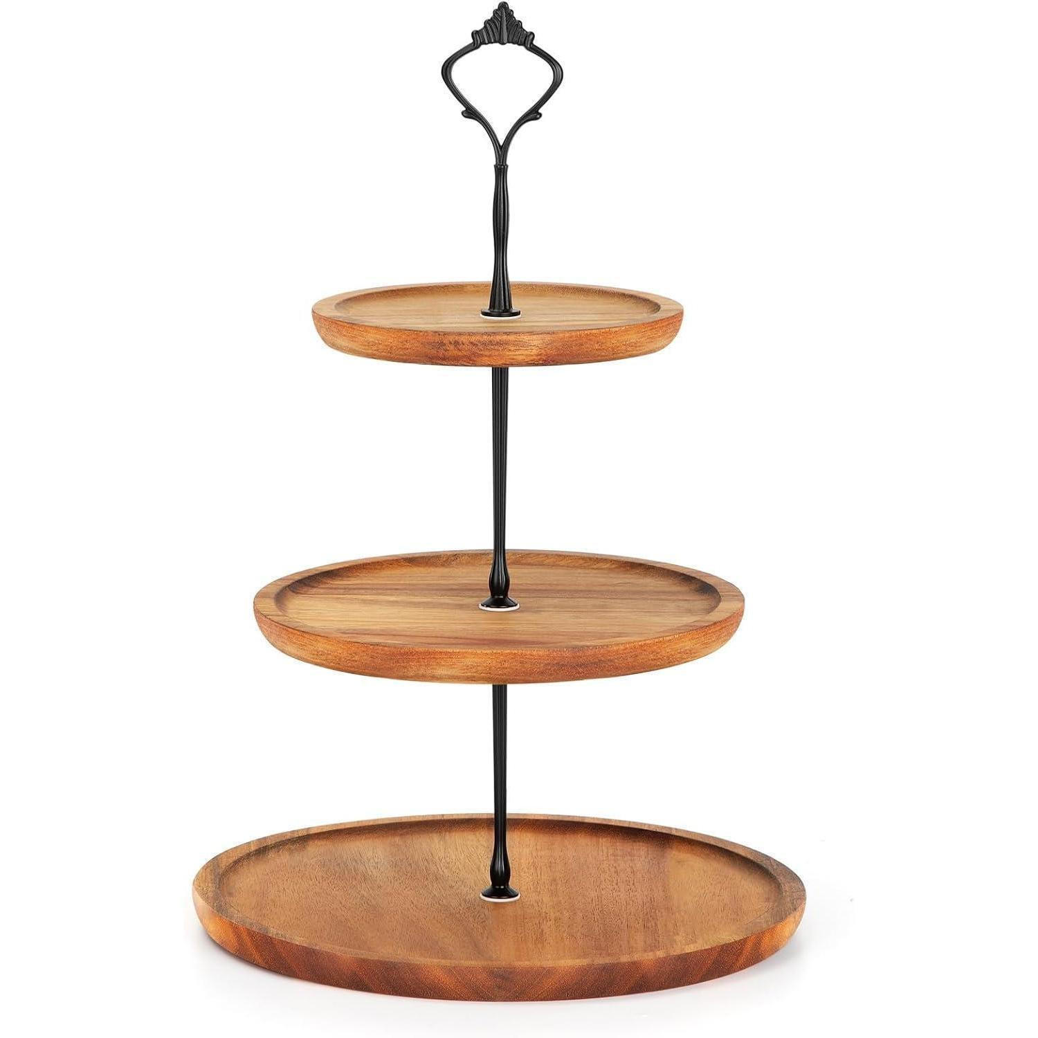 SERVIERSTÄNDER 3-stöckig, zum Nachmittagstee, Metall, klassisch - Hellbraun, Holz (12/24/18cm) - LUXUSKOLLEKTION