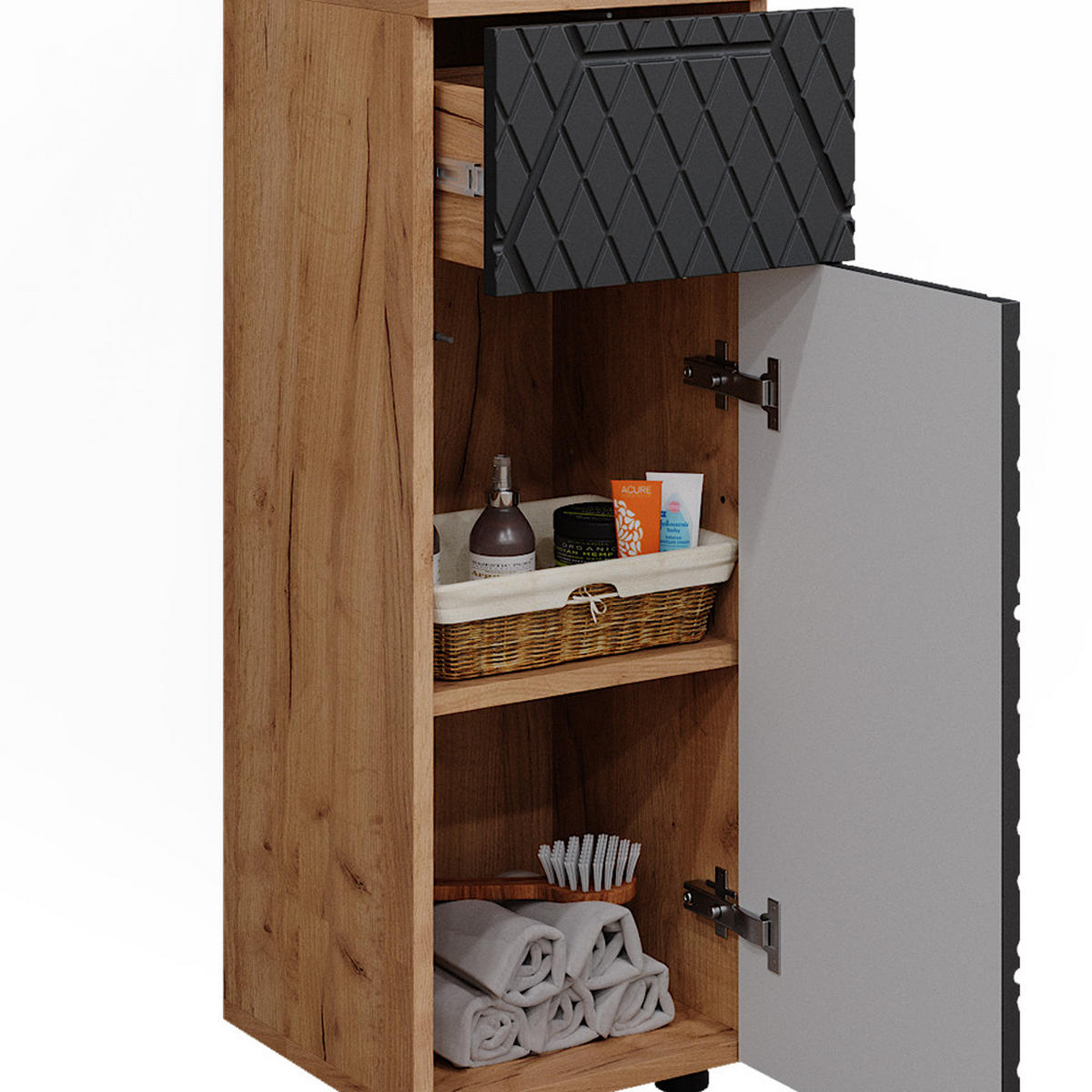MIDISCHRANK Irma Anthrazit gestreift 30x81 cm mit 1 Schublade 2 Fächer - Anthrazit, Holzwerkstoff (30/81/30cm) - Vicco