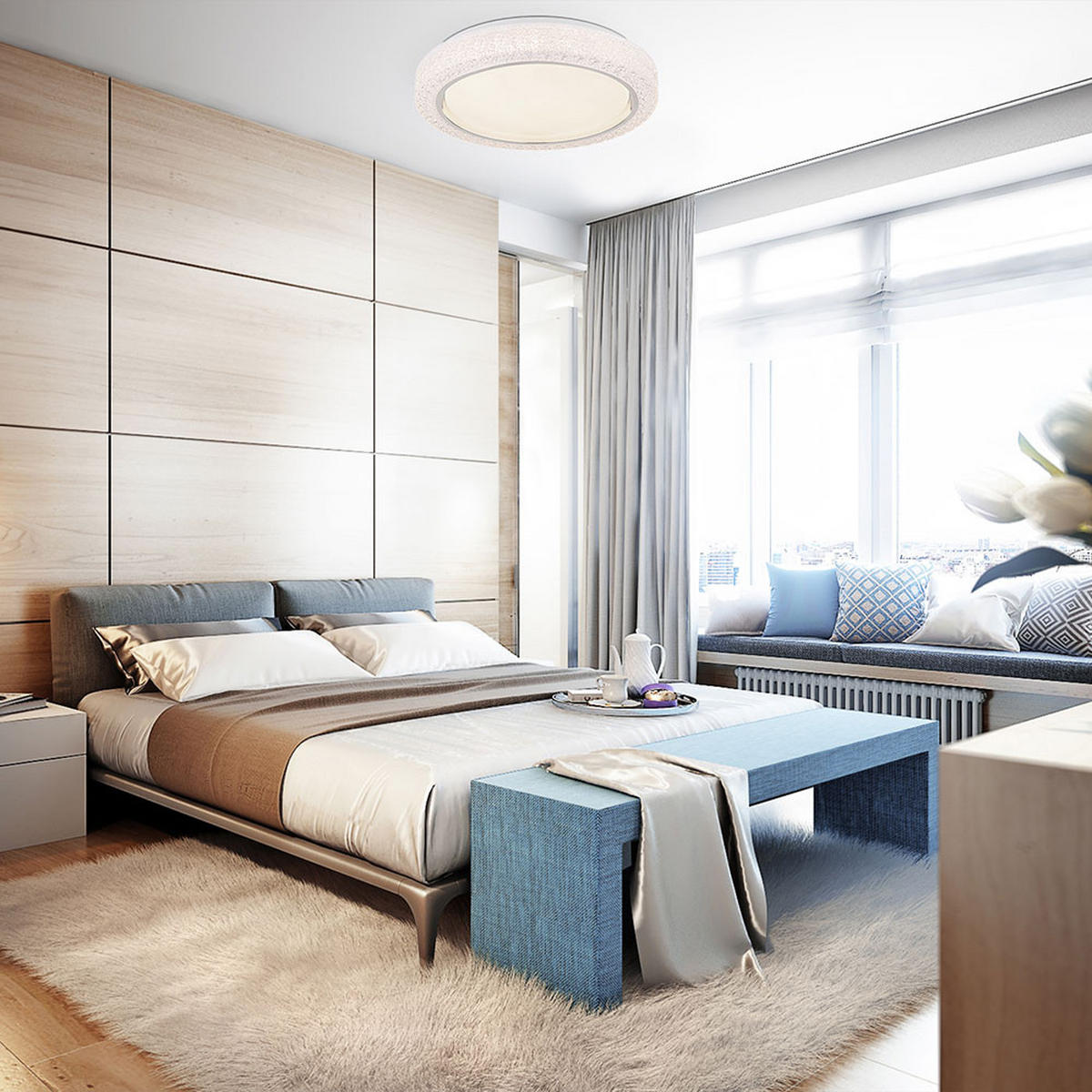 LED DECKENLEUCHTE Metall Silber Kristalloptik - Silberfarben, Metall (40/40/8cm) - Globo Lighting