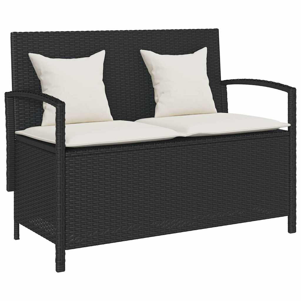 GARTENBANK Mit Stauraum Und Kissen Schwarz Poly Rattan - Schwarz, Kunststoff (111/87/56cm) - vidaXL