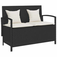 GARTENBANK Mit Stauraum Und Kissen Schwarz Poly Rattan - Schwarz, Kunststoff (111/87/56cm) - vidaXL