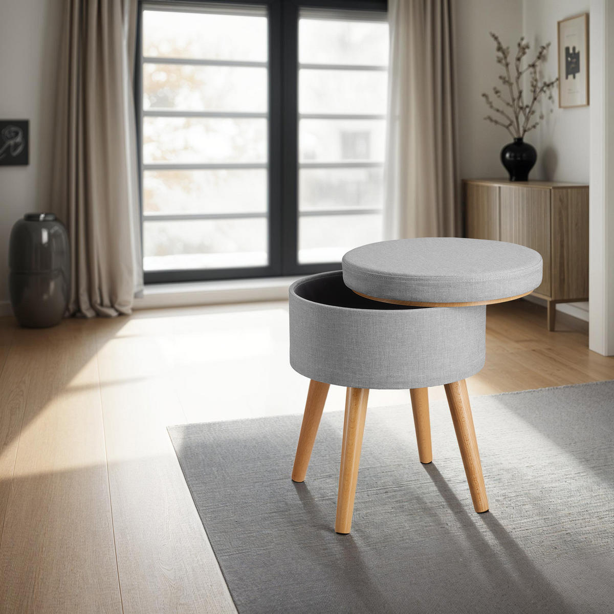 SITZHOCKER mit Stauraum Yara,42,5 x 42,5 x 45,5 cm,hellgrau - Hellgrau, Holz (42.5/45.5/42.5cm) - tectake