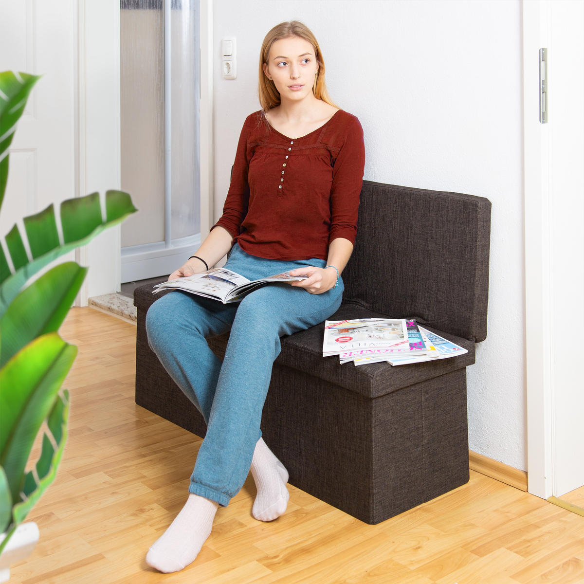 FALTBARER Sitzhocker - Grau, Holzwerkstoff/Textil (114/73/38cm) - Relaxdays