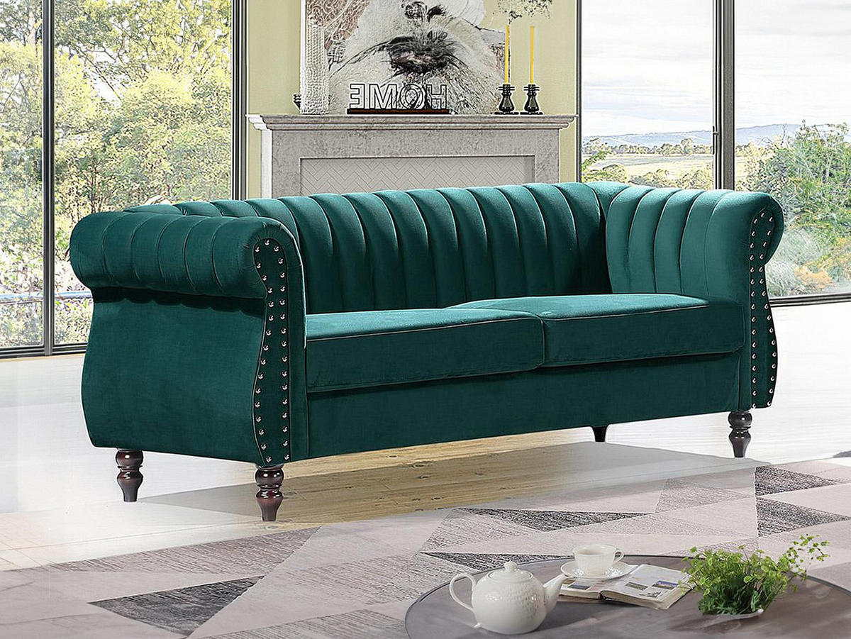 CHESTERFIELD-SOFA - 3-Sitzer - Samt - Smaragdgrün - TRUMBO - Grün, Textil (195/77/78cm) - Vente-Unique