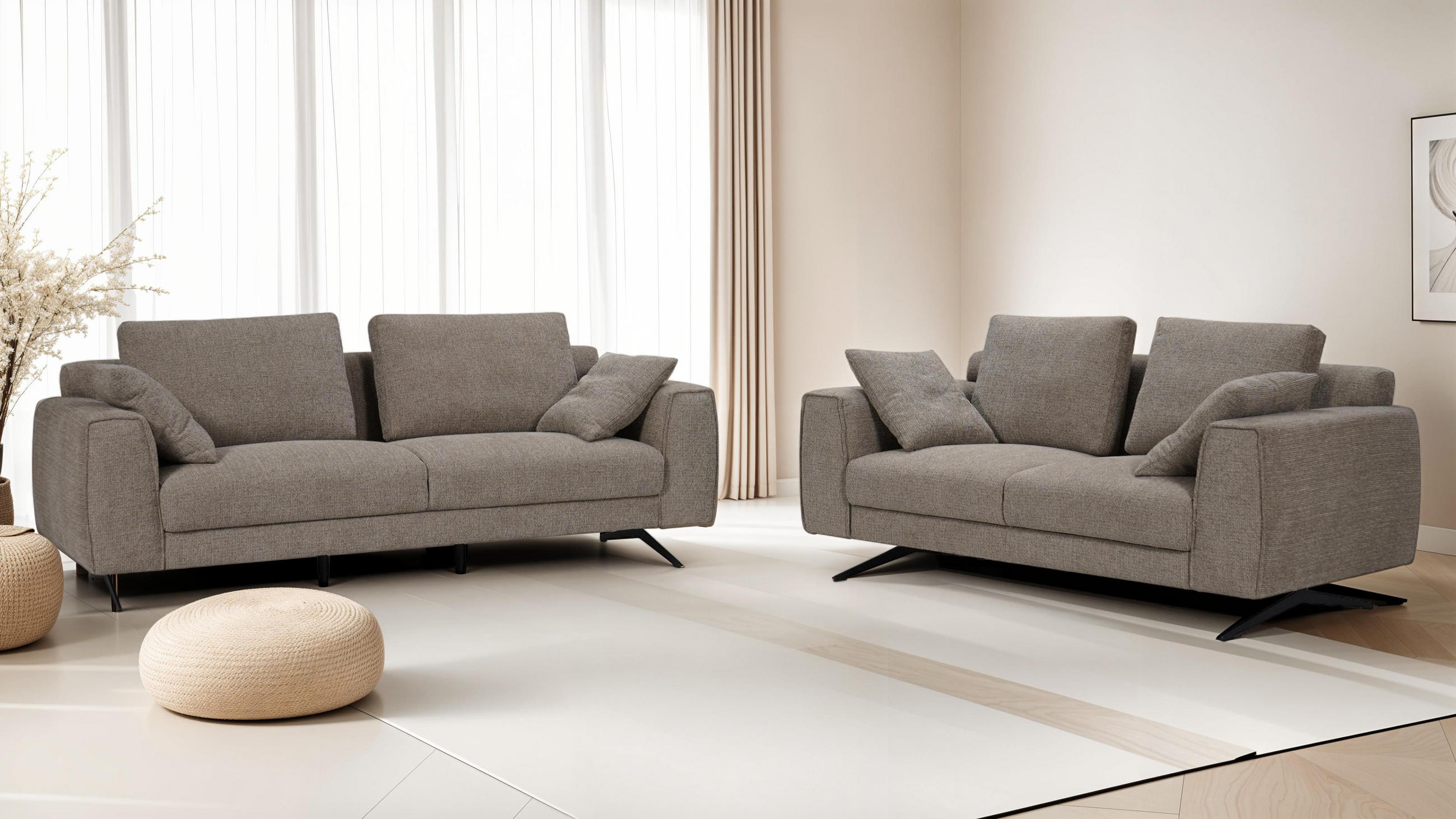 ZWEISITZER-SOFA Webstoff Braun - Schwarz/Braun, Textil/Metall (176/84/92cm) - Furnhouse