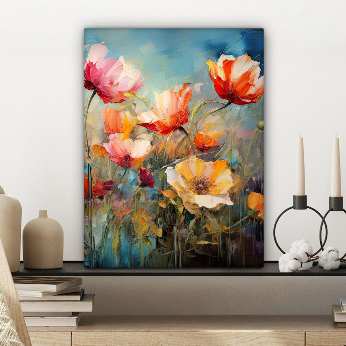 LEINWANDBILD Blumen - Aquarell - Kunst - Botanisch - Natur Room Decor 30x40 cm - Orange, Textil (30/40cm) - MuchoWow