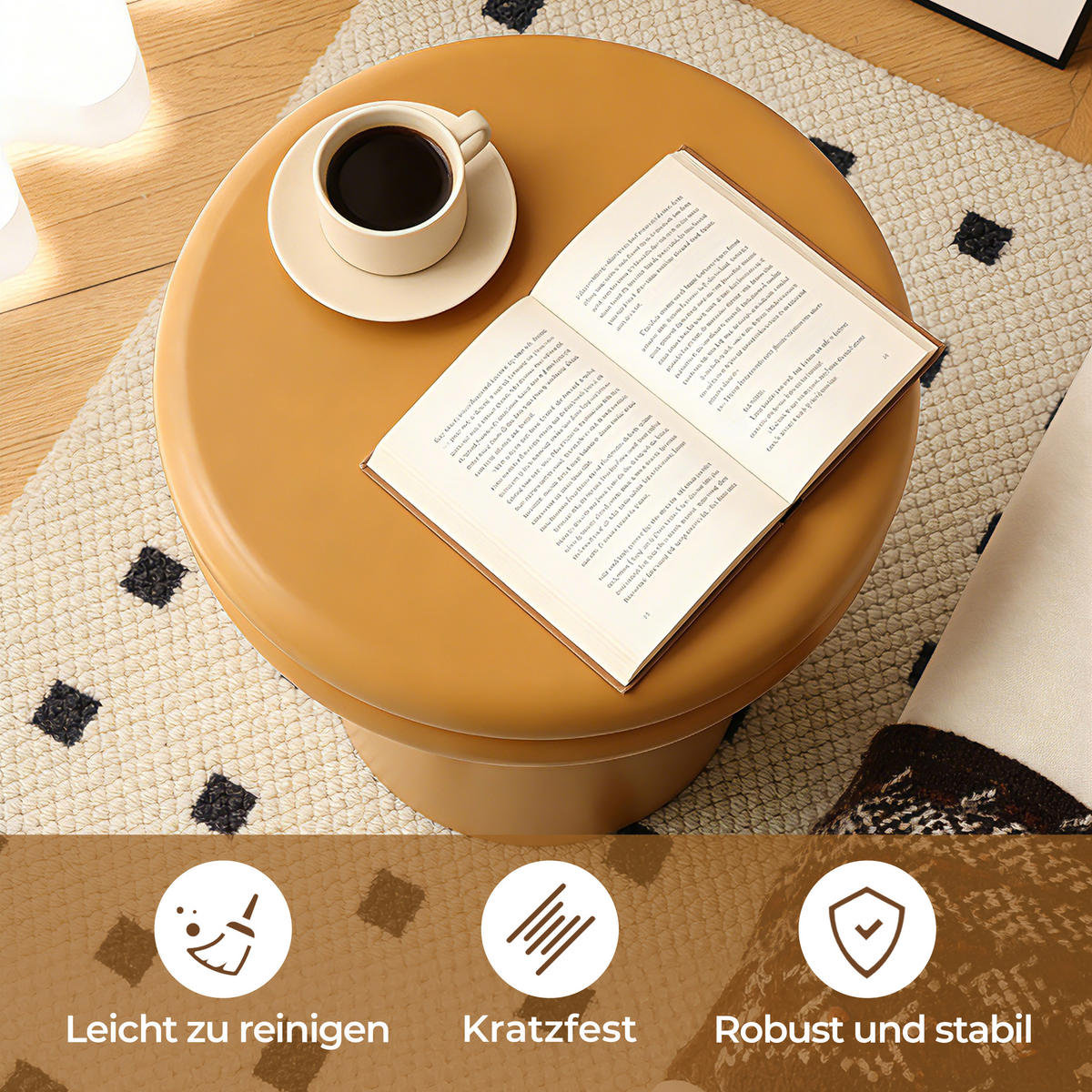 BEISTELLTISCH Rund, Orange & Holz mit Doppelplatte | Ø35 x H40 cm - Orange, Holzwerkstoff (35/35/40cm) - Hometopia