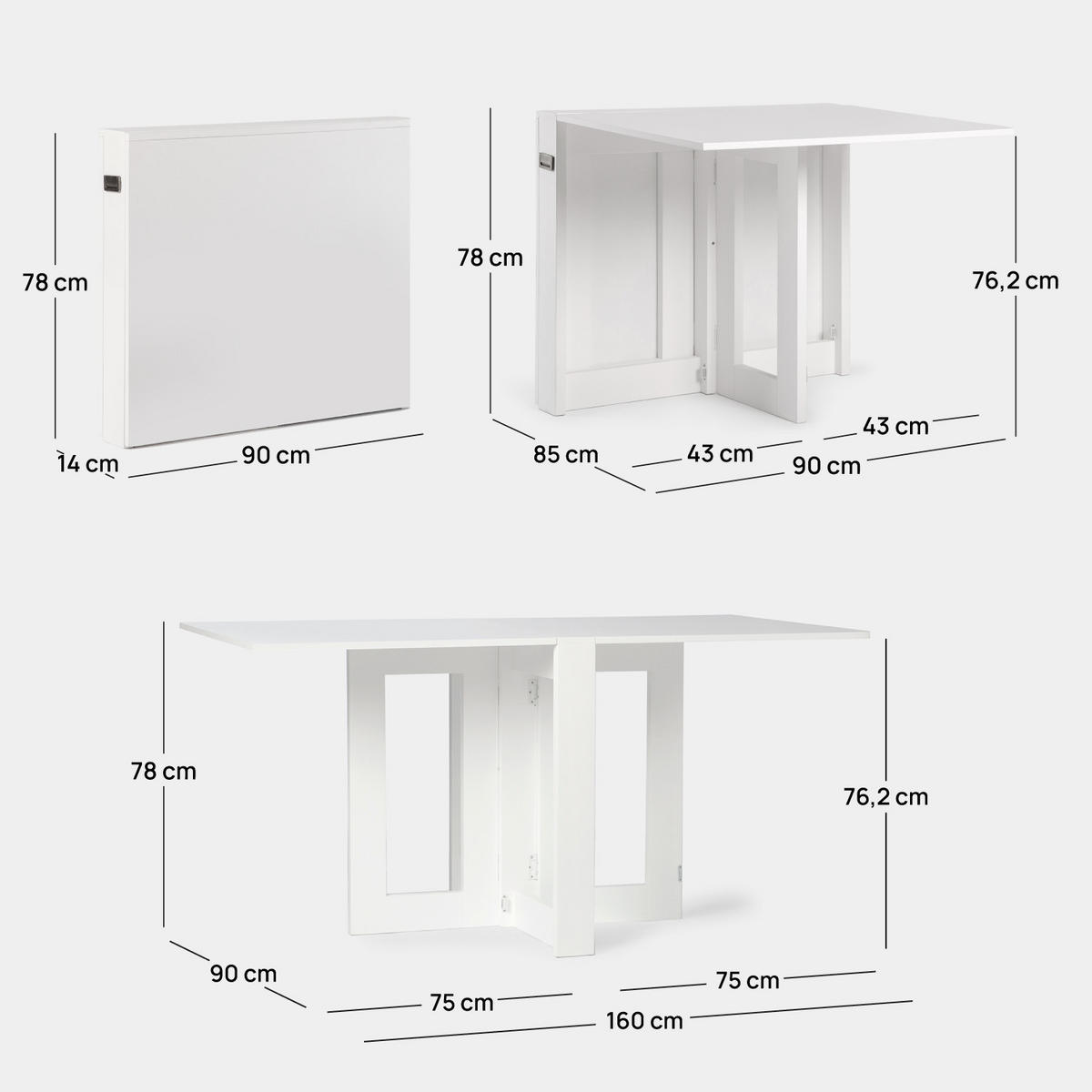 ESSTISCH Anika Weiß 14 - 85 - 160 cm x 78 cm - Weiß, Holzwerkstoff (90/14/78cm) - Klast Home