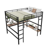 HOCHBETT aus Metall und MDF 140x200 cm Schwarz mit Schreibtisch, Regalen und Bücherregal - Schwarz, Metall (90/200cm) - Modfu