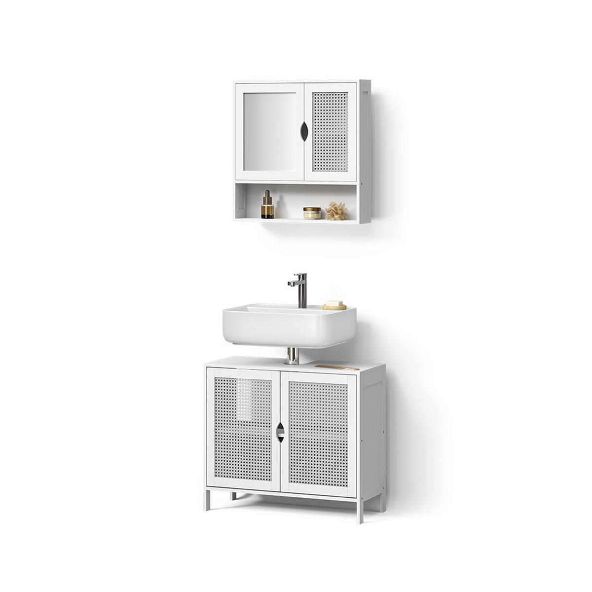 BADMÖBEL-SET Mincio, Weiß, 2-teilig - Weiß, Holzwerkstoff (70/60/29cm) - Livinity®
