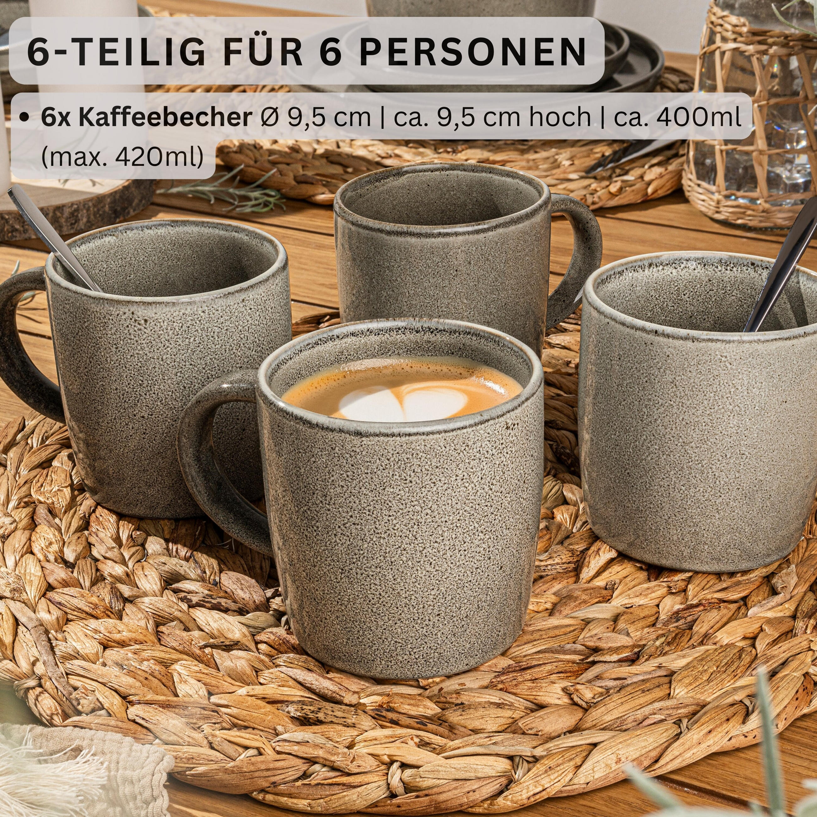 KAFFEEBECHER SET KAIRO CLAY - 6 aus Steingut - Grau, Keramik (0.4L) - Sänger