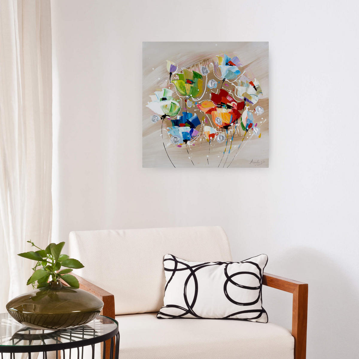 OLEJOMALBA 60/60 cm, Zvířata - různobarevná/červená, dřevo/textil (60/60cm) - KUNSTLOFT