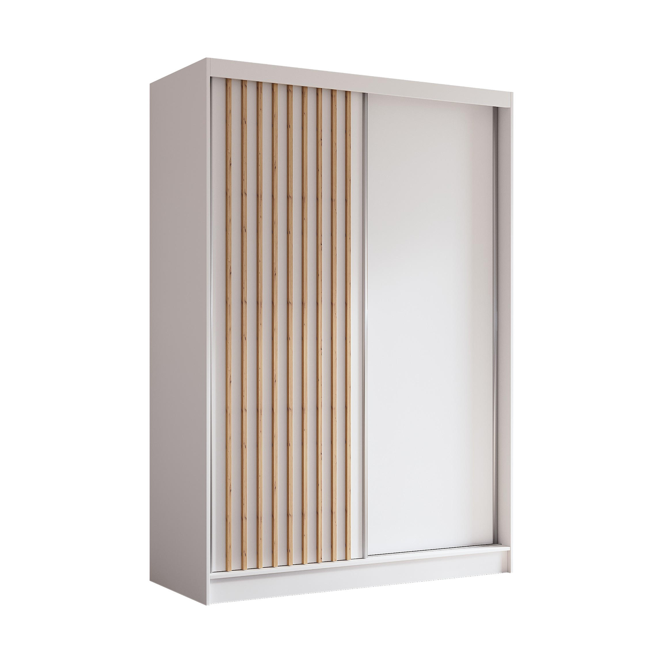 SCHWEBETÜRENSCHRANK Erika 150 cm mit Lamellen ohne Spiegel 2-türig, weiß, weiß, Lamelle Artisan - Weiß/Braun, Kunststoff (150/216/51cm) - Margaret Hadas24