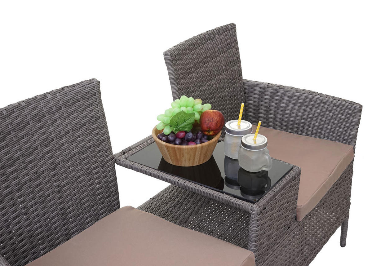POLY-RATTAN SITZBANK MIT TISCH Hellgrau, Beige - Beige/Hellgrau, Kunststoff (132/84/55cm) - MCW