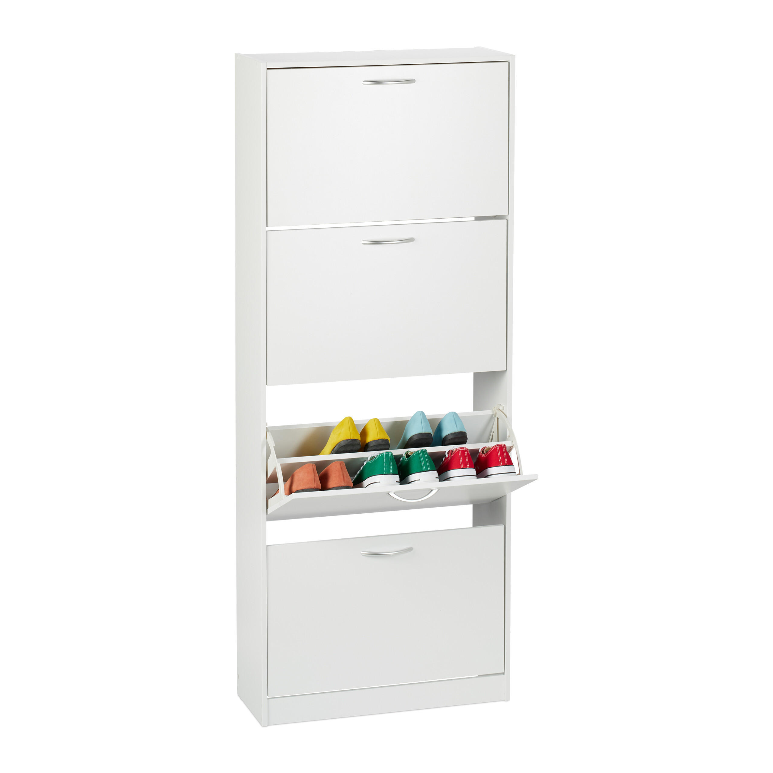 SCHUHSCHRANK - Silberfarben/Weiß, Holzwerkstoff/Kunststoff (60/152/24cm) - Relaxdays