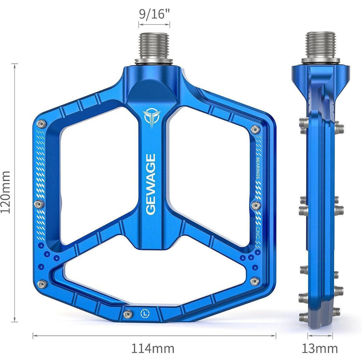 FAHRRADPEDALE CNC-Aluminium ultraflach mit 14 Pins Blau - Blau, Metall (11/1.5/12cm)