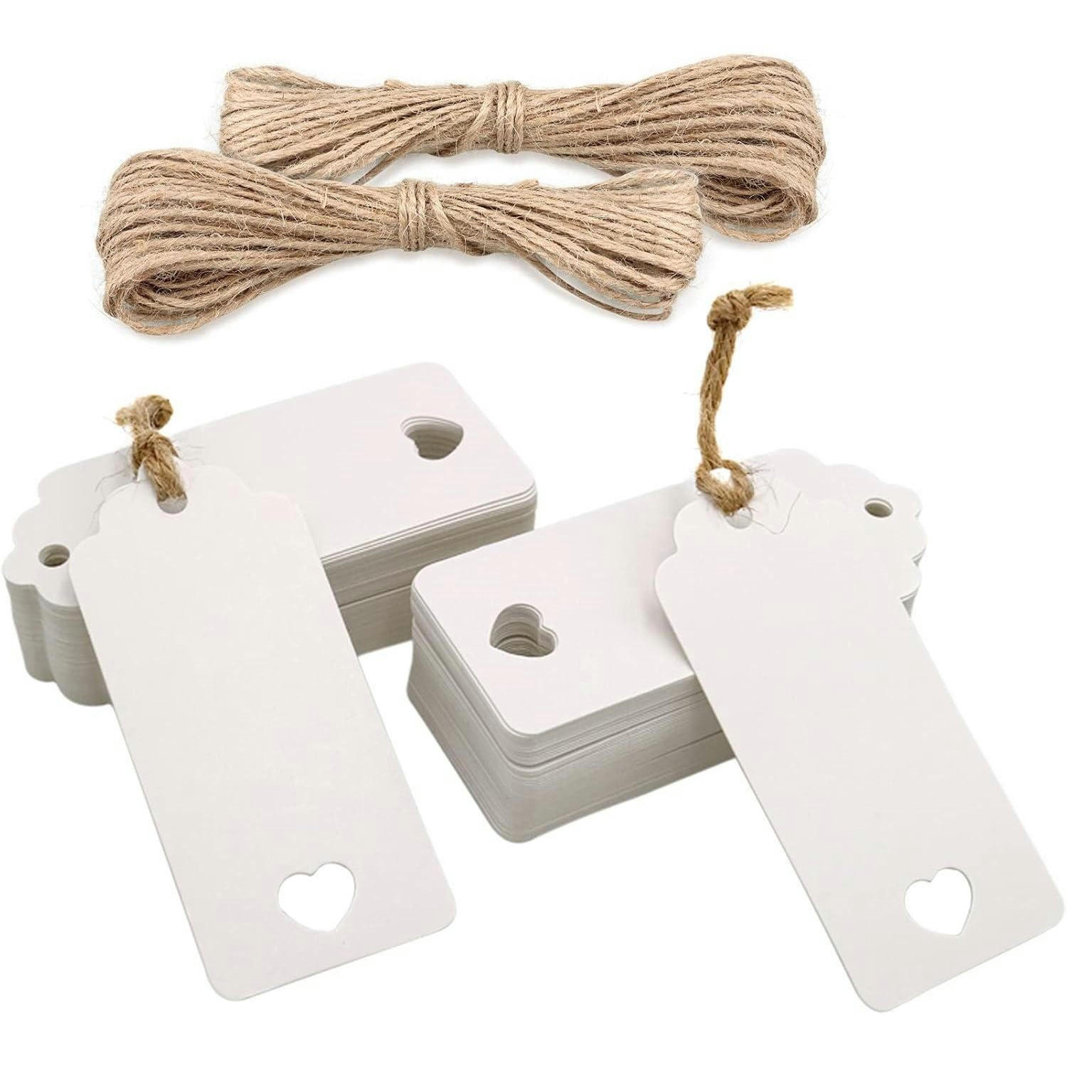 GESCHENKANHÄNGER 100 Stück mit Juteschnur 9,5 x 4,5 cm - Weiß, Papier (14.2/4.8/15.8cm)