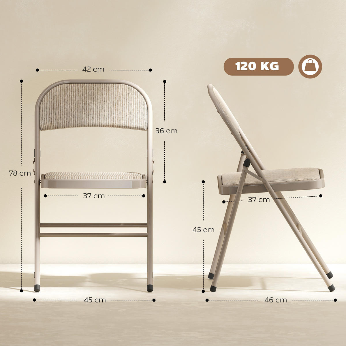 KLAPPSTÜHLE 2ER-SET aus Polyester Stahl Beige - Beige, Textil/Metall (45/78/46cm) - HOMCOM