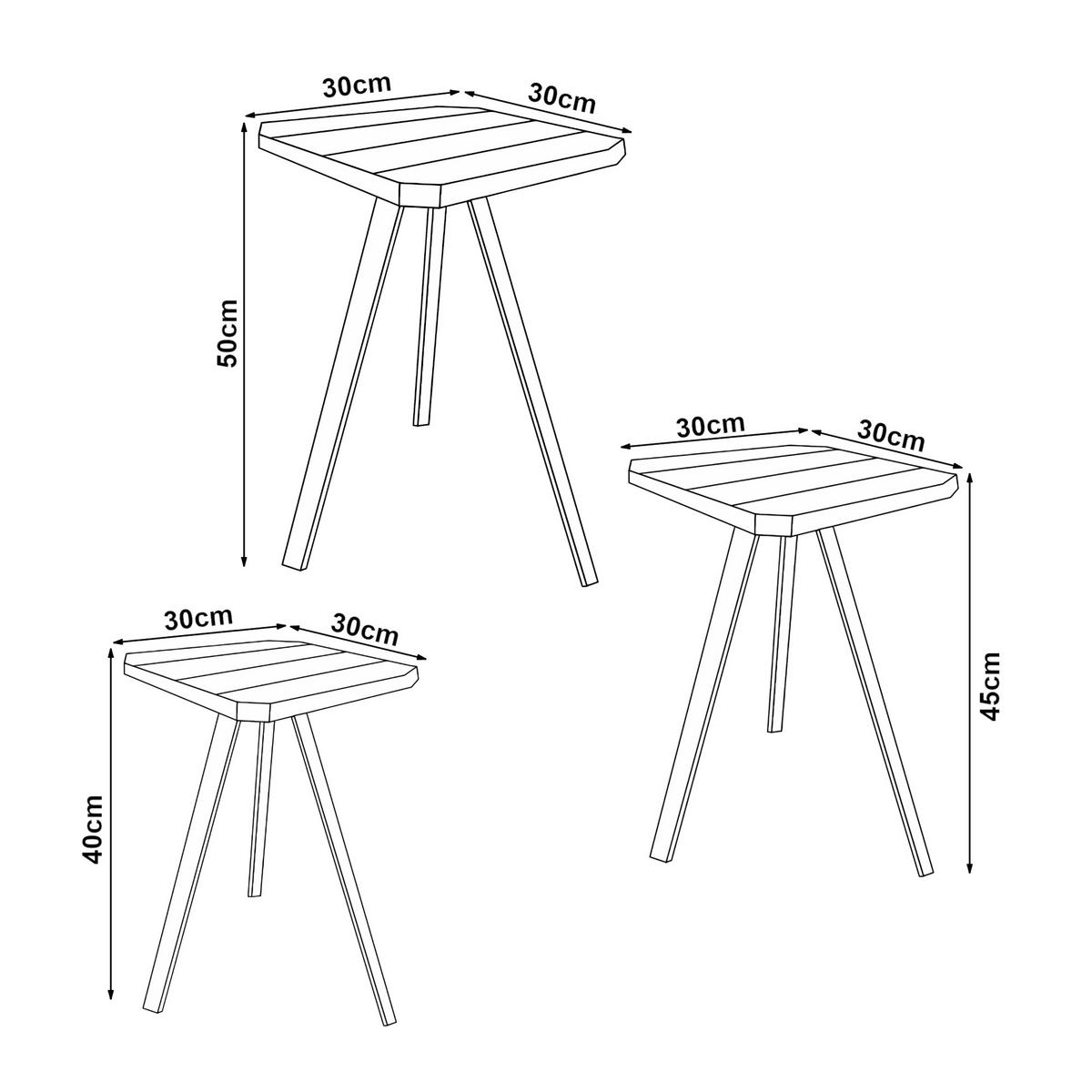 BEISTELLTISCH-SET 3 TLG. Masku - Dunkelbraun, Holz (30/30/50cm) - [en.casa]