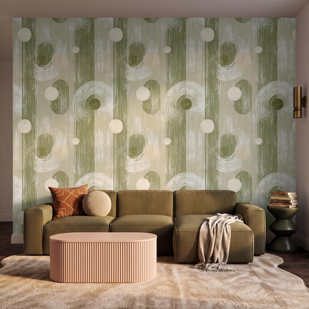 TAPETE - Künstlerisch - Modern - Grün - 350x280 cm - Olivgrün, Papier (350/280cm) - OnlyWow