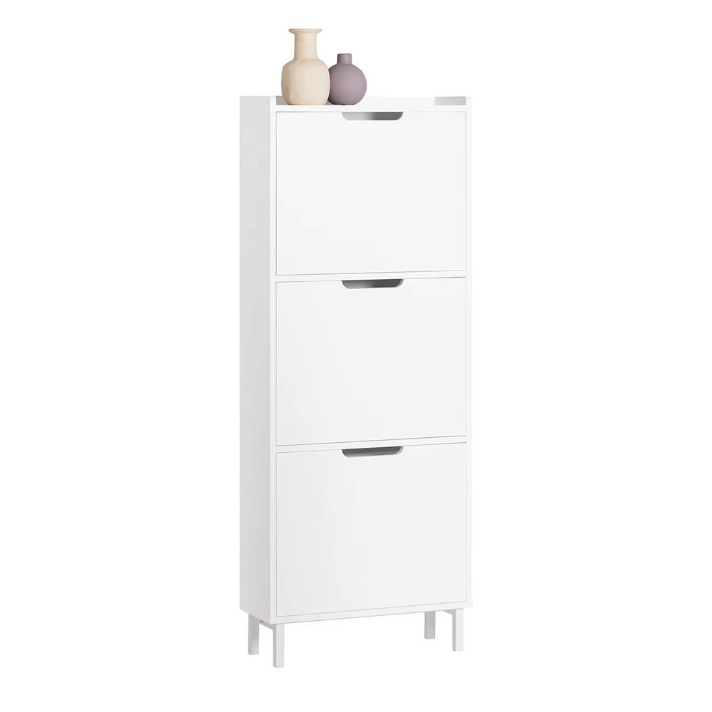 SCHUHKIPPER 3 Klappen Schmal Weiß Schuhschrank - Weiß, Holz (50/129/19cm) - Kaket