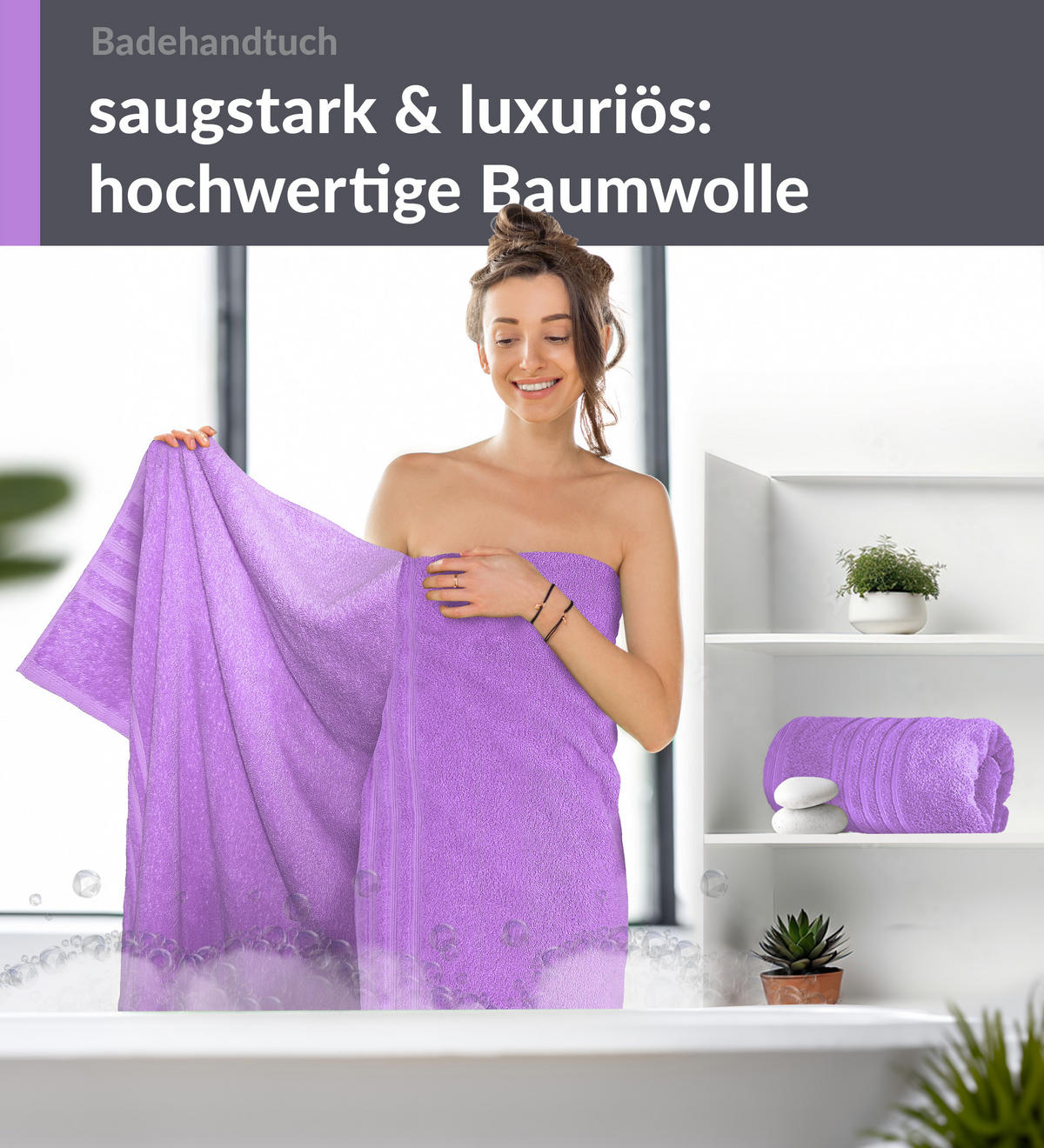 BADETUCH London Flieder Lila 2er Set 100x150 - Flieder, Textil (100/150cm) - Lashuma