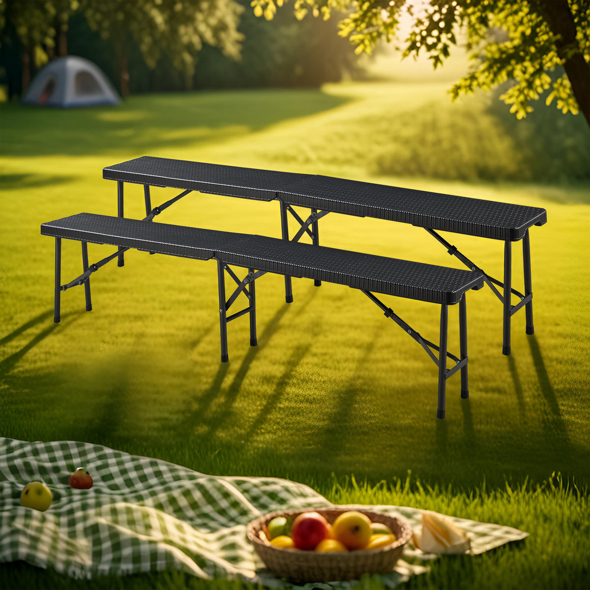 KLAPPBANK Mark - Schwarz, Kunststoff/Metall (180/43/25cm) - [en.casa]