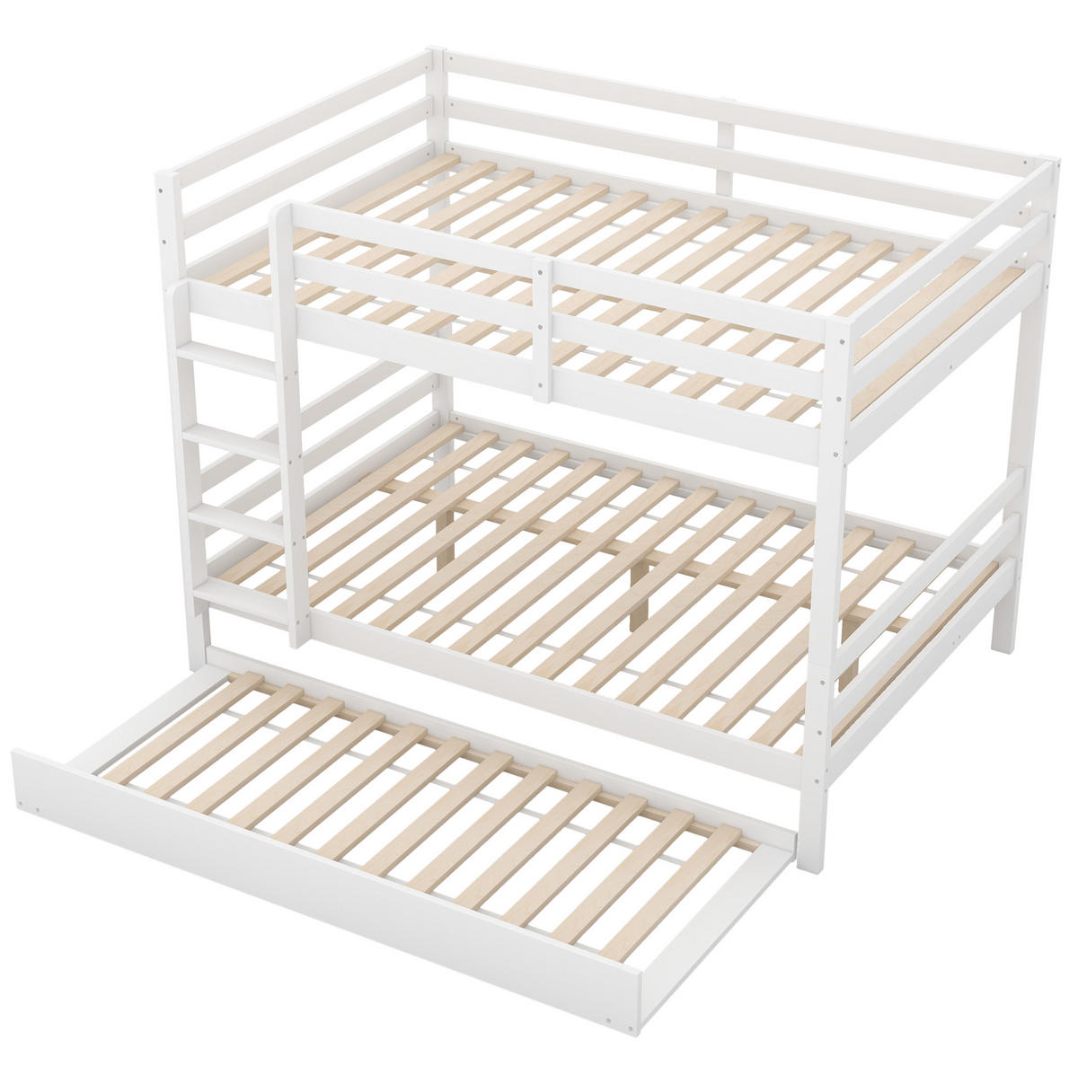ETAGENBETT 140/200 cm mit Ausziehbett und Treppe in Weiß - Weiß, Holz (140/200cm) - BEAOK