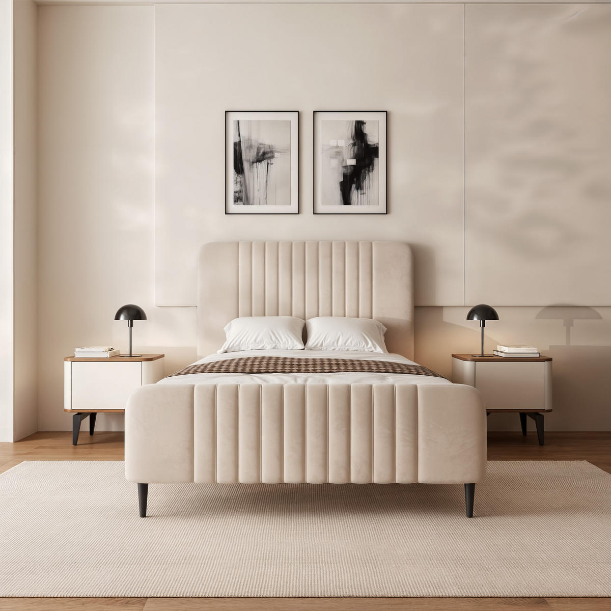 POLSTERBETT BELLAGIO 140/200 cm auf Füßen, ohne Bettkasten, Beige - Beige, Textil/Metall (140/200cm) - Idohome