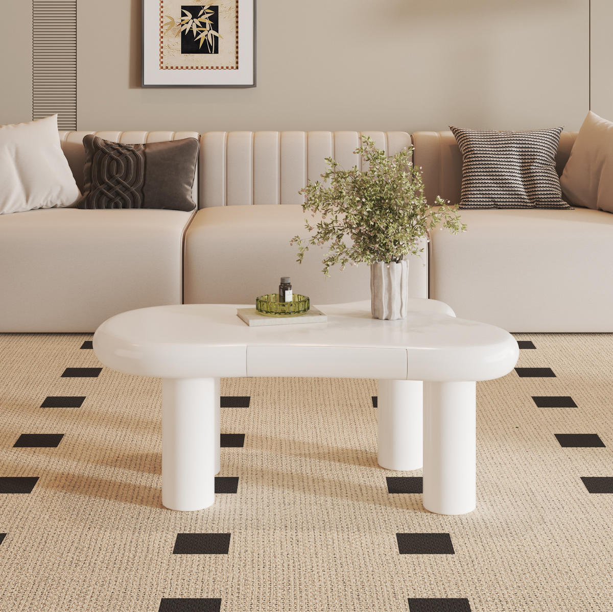 COUCHTISCH 98/65,5/40 cm aus MDF mit 16-farbiger LED-Beleuchtung und Schublade in Cloud-Form, Weiß - Weiß, Holzwerkstoff (98/65.5/40cm) - Redom