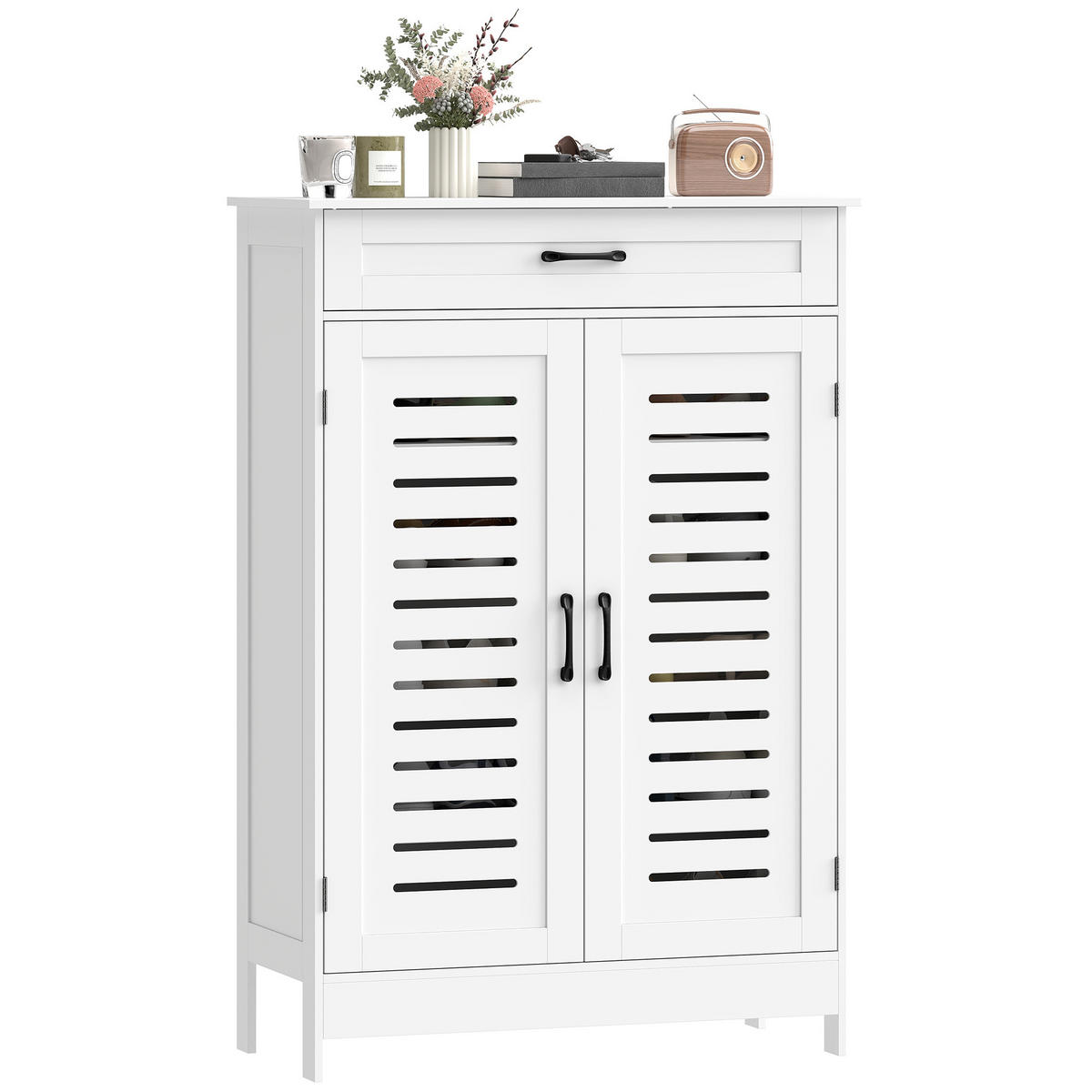 SCHUHSCHRANK Weiß MDF mit Türen und Schublade 1 Stück - Weiß, Holzwerkstoff (78/115.8/37cm) - PANGIVO
