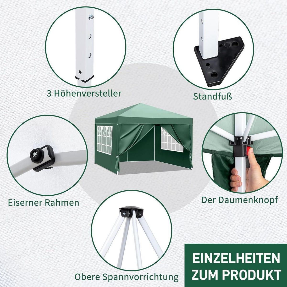 FALTPAVILLON 3x3m Grün mit 4 Seitenteilen - Grün, Textil (300/255/300cm)
