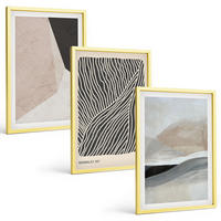 BILDER SET 3er Set - 40x60 cm Goldrahmen - Abstrakte Muster in Beige und Grau - Goldfarben, Kunststoff (40/60cm) - TULUP