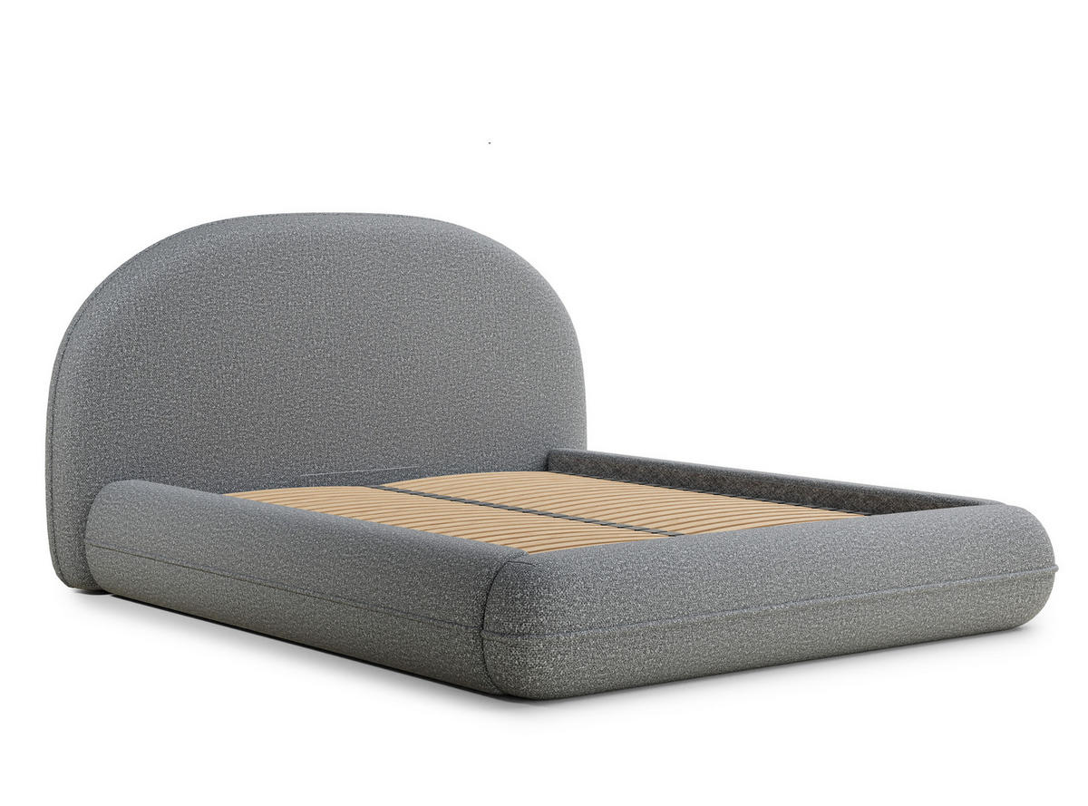 POLSTERBETT Koji Grau 140/200 cm im Boucle-Stoff - Schwarz/Naturfarben, Holz/Holzwerkstoff (140/200cm) - Maison de Reve