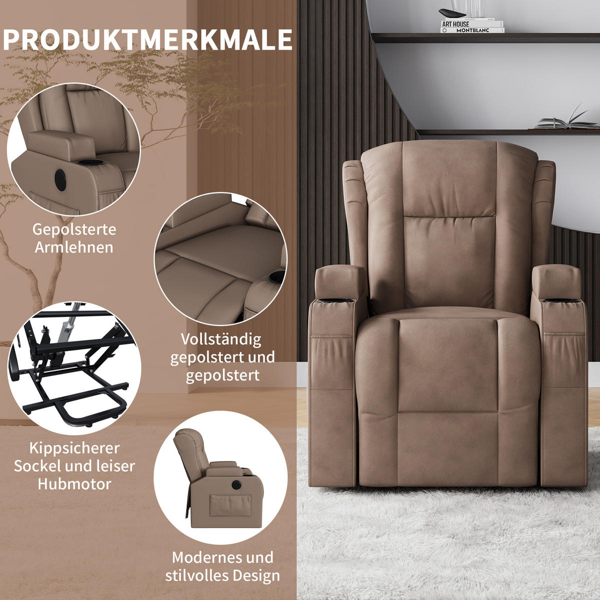 ELEKTRIČNI masažni stol z ogrevanjem, USB, Braun - rjava, les (93/105/102cm)