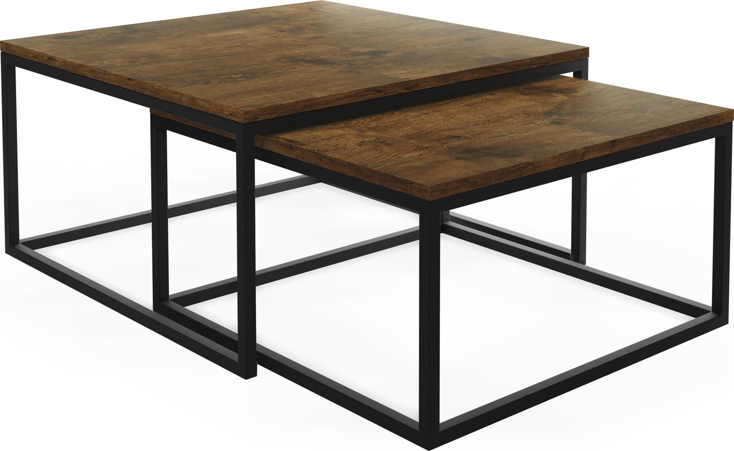 COUCHTISCHE Vella 2er-Set quadratisch, Lefkas Eiche 76/76/39cm + 66/66/34 cm - Alteiche/Schwarz, Holzwerkstoff/Metall (76/76/39cm) - WFL GROUP