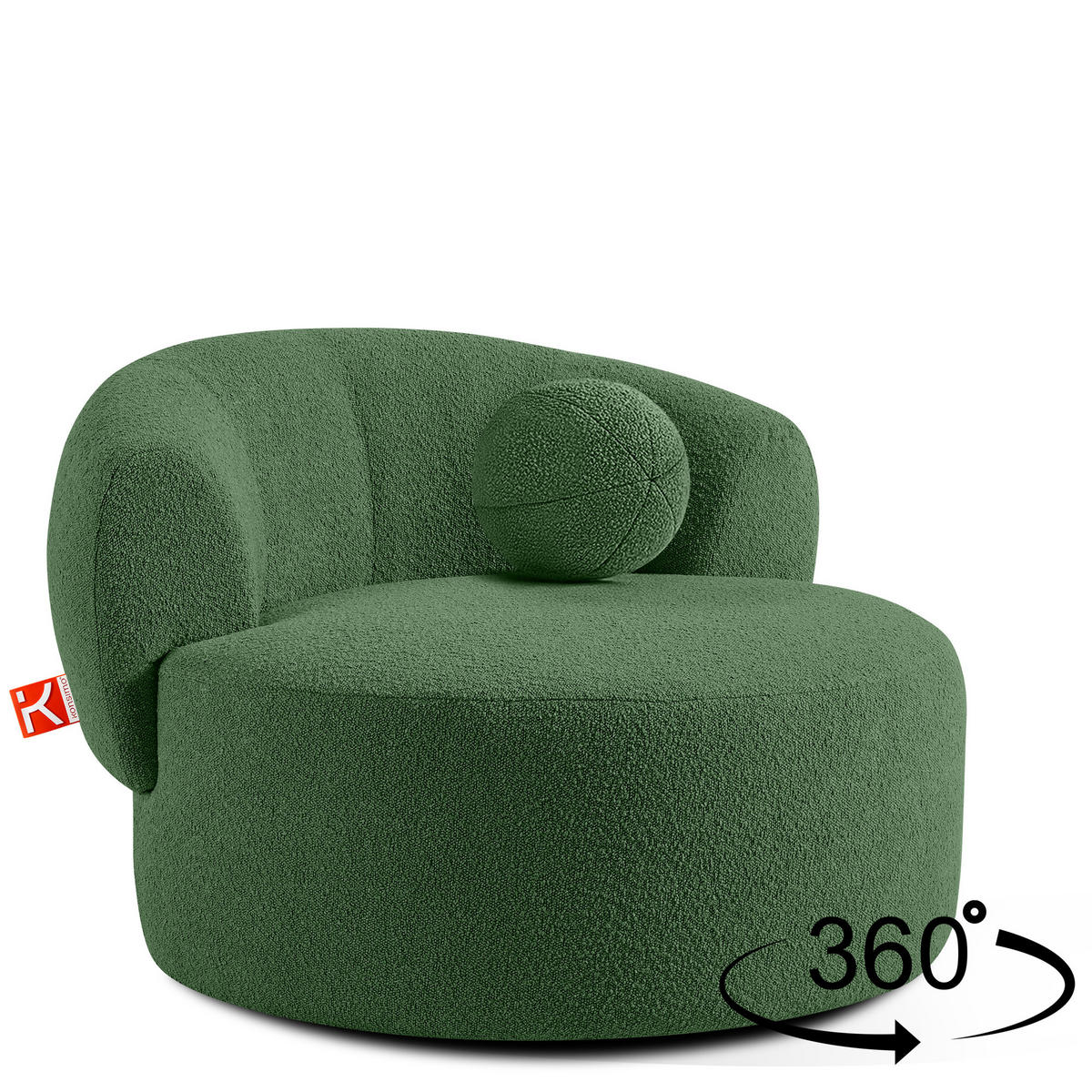 DREHSESSEL VIRA, Grün, Bouclé - Schwarz/Grün, Holz/Holzwerkstoff (105/76/100cm) - KONSIMO®