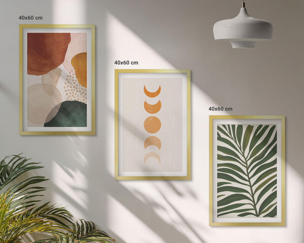 BILDER SET 3er Set - 40x60 cm Goldrahmen - Abstrakte Blattformen - Goldfarben, Kunststoff (40/60cm) - TULUP