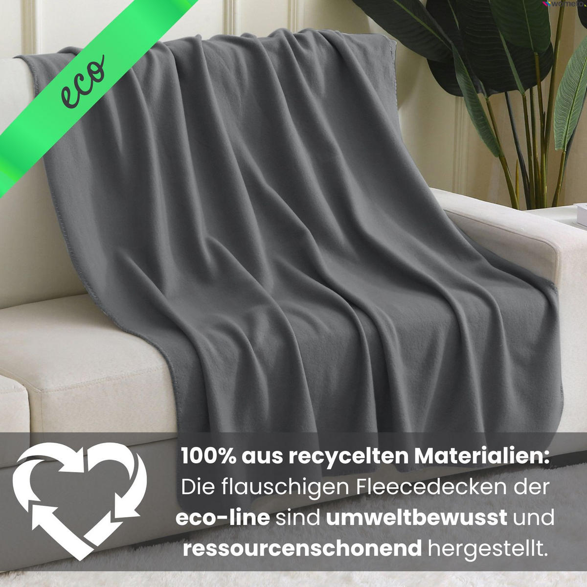 FLEECEDECKE eco-line dunkelgrau 130/160 cm aus 100% recyceltem Material Kettelrand Anti-Pilling - Dunkelgrau, Textil (130/160cm) - wometo