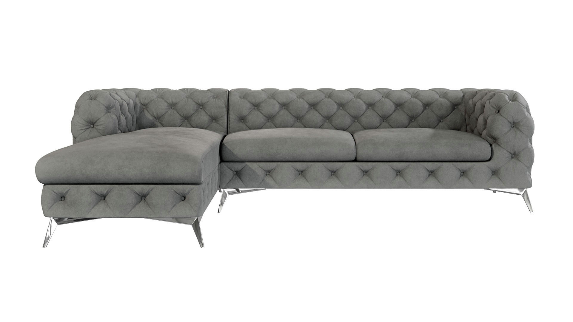 ECKSOFA Chesterfield Laura Grau Samt - Silberfarben/Grau, Holz/Textil (305/200cm) - S-Style Möbel