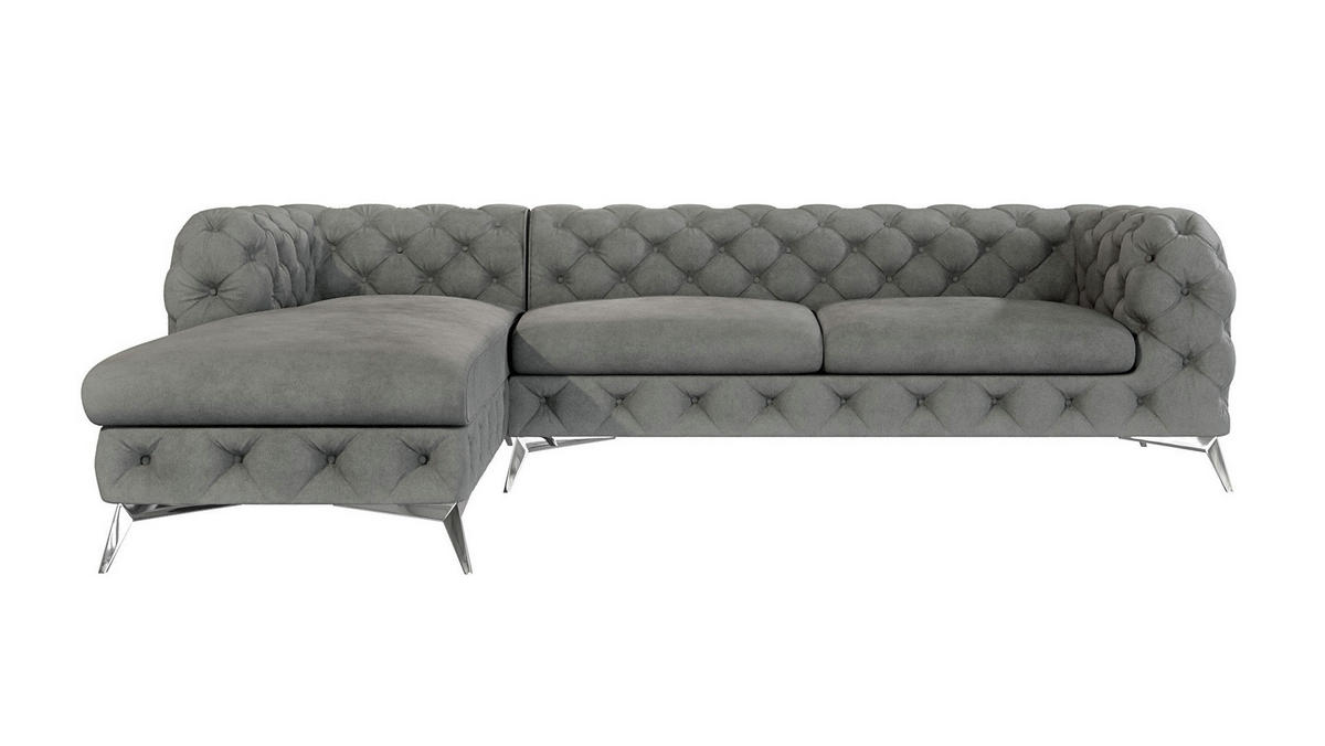 ECKSOFA Chesterfield Laura Grau Samt - Silberfarben/Grau, Holz/Textil (305/200cm) - S-Style Möbel